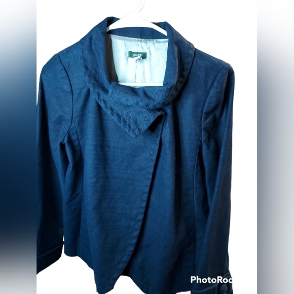 J.Crew ottoman Aubrey swing jacket closes 2 large button at neck lined navy - Picture 14 of 16